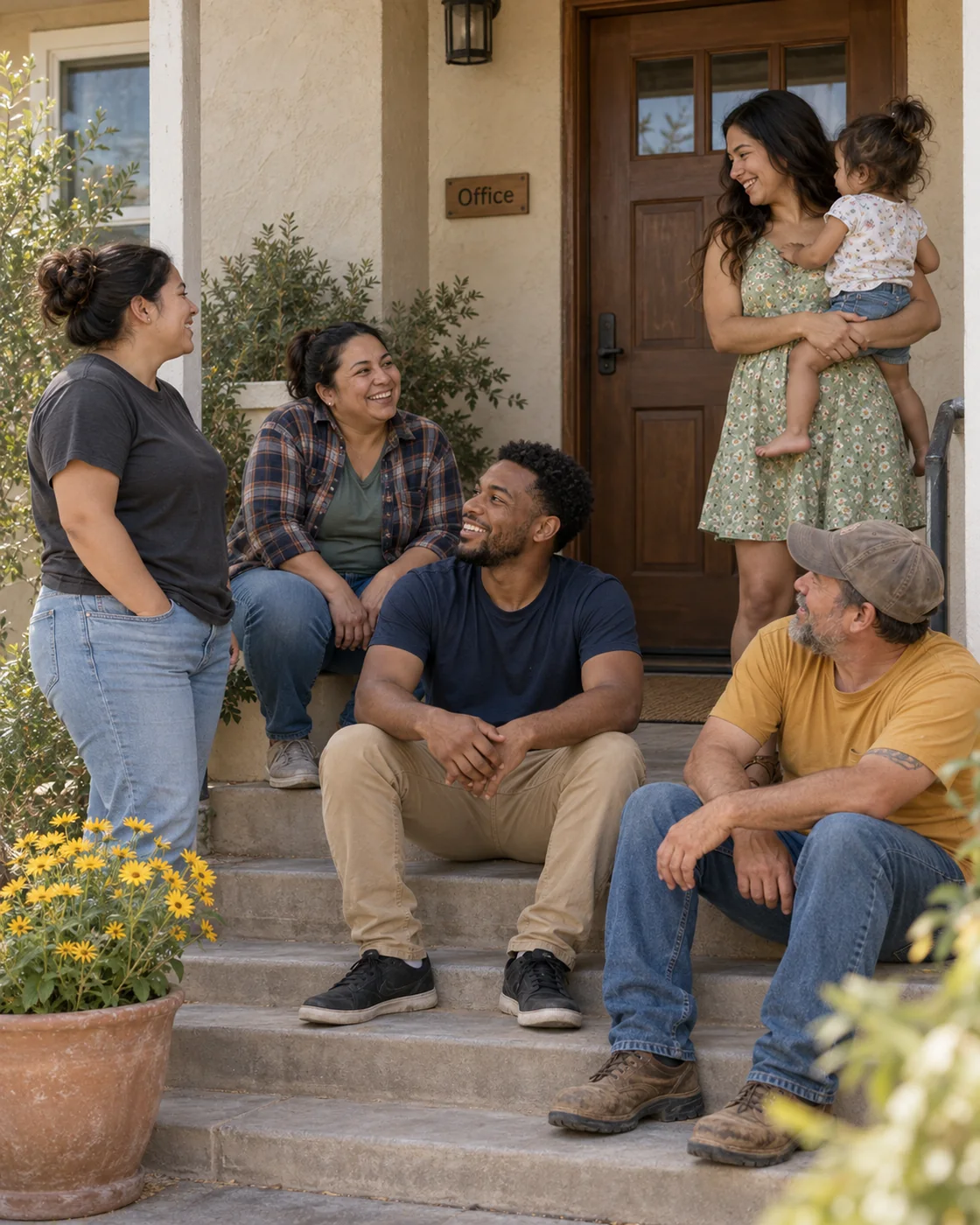 Residents and staff on the front steps